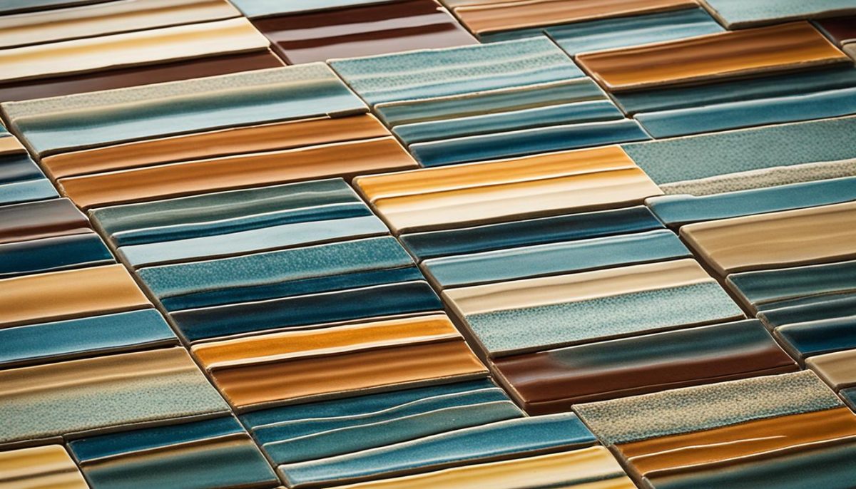 Pottery tiles in a stack bond pattern