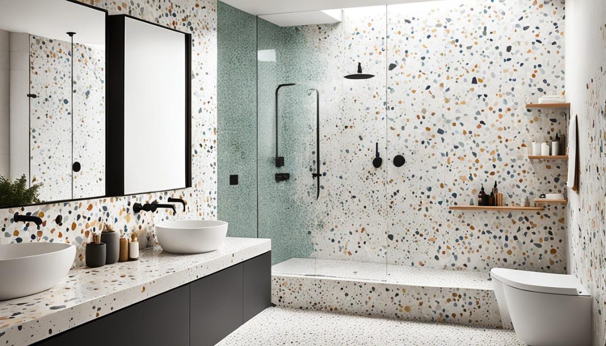 Terrazzo-look tiles in a modern bathroom